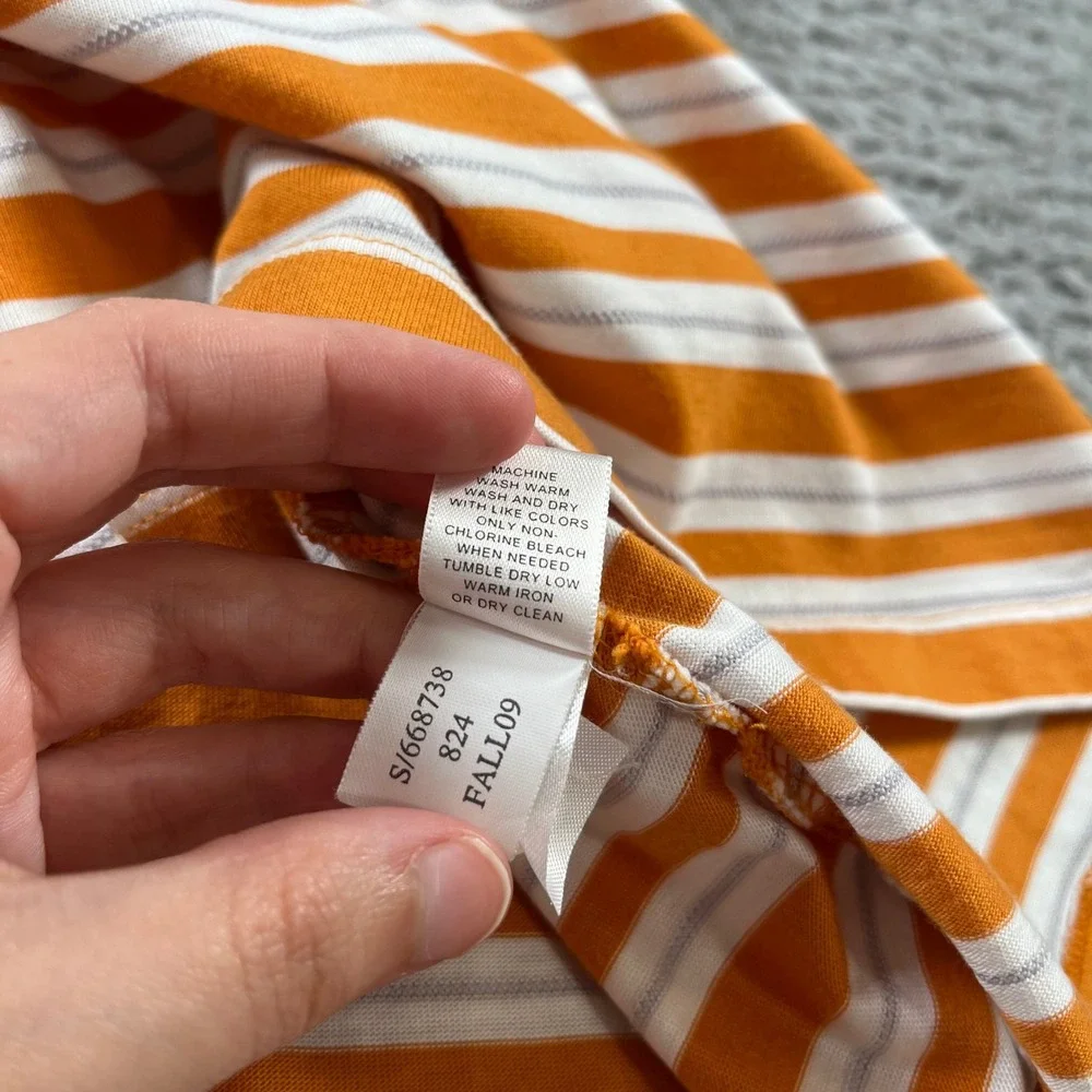 Banana Republic Mens Fitted Pima Polo Shirt Large Orange White Striped Cotton
